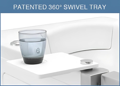 Patented 360-degree swivel tray on walk-in tub